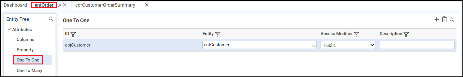 objCustomer has to be in a one to one relationship with entOrder